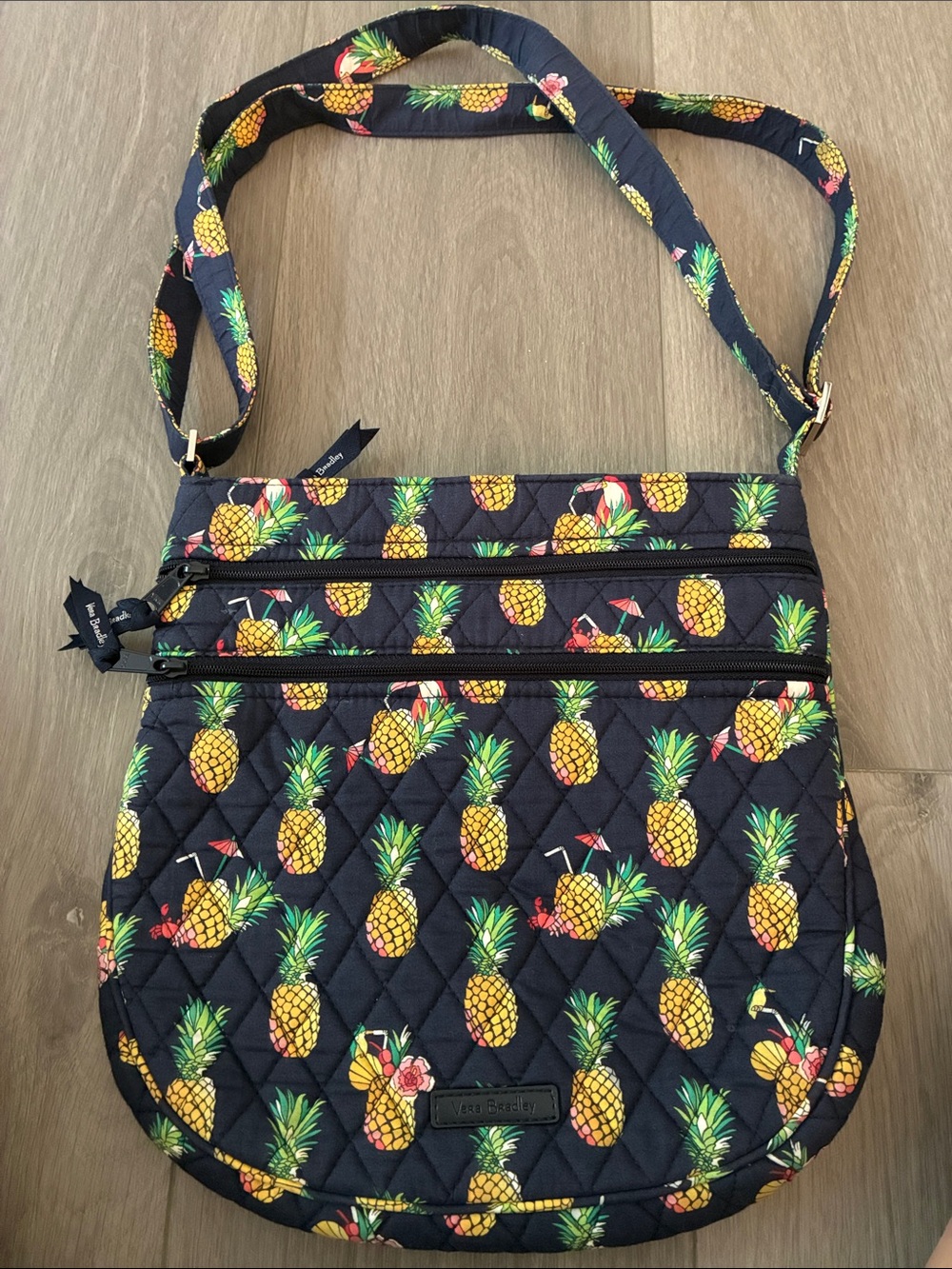 Vera Bradley Black Quilted Crossbody with Yellow Pineapple Print